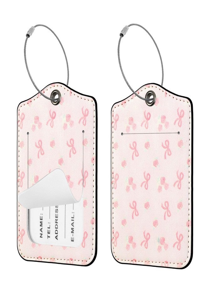 Seorsok 2Pcs Luggage Travel Tags for Suitcases,Pink Bow PU Leather Name Tag with Privacy Cover&ID Label Address Card and Durable Metal Ring Suitable for Men Women Handbags Backpack,Blooming Rose - Image 1
